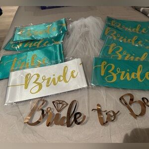 Bridal Party Sash Set - Gold, White, and Teal